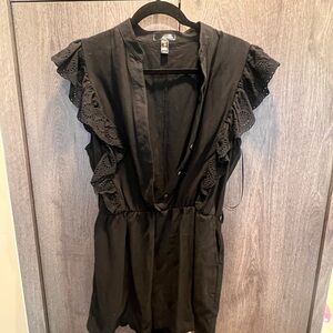 Aqua Black Eyelet Ruffle Jumpsuit